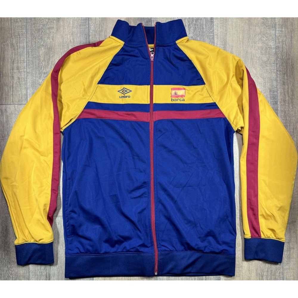 Y2K Umbro Barcelona Barca Logo Full Zip Jacket Mens Med Futbol Soccer Track Coat